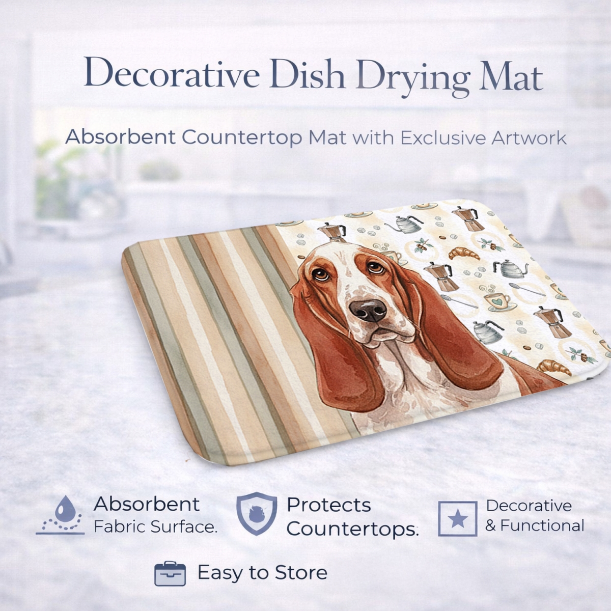 Picture of Carolines Treasures WDK7297DDM 21 x 14 in. Red & White Basset Hound Coffee Bar Dish Drying Mat