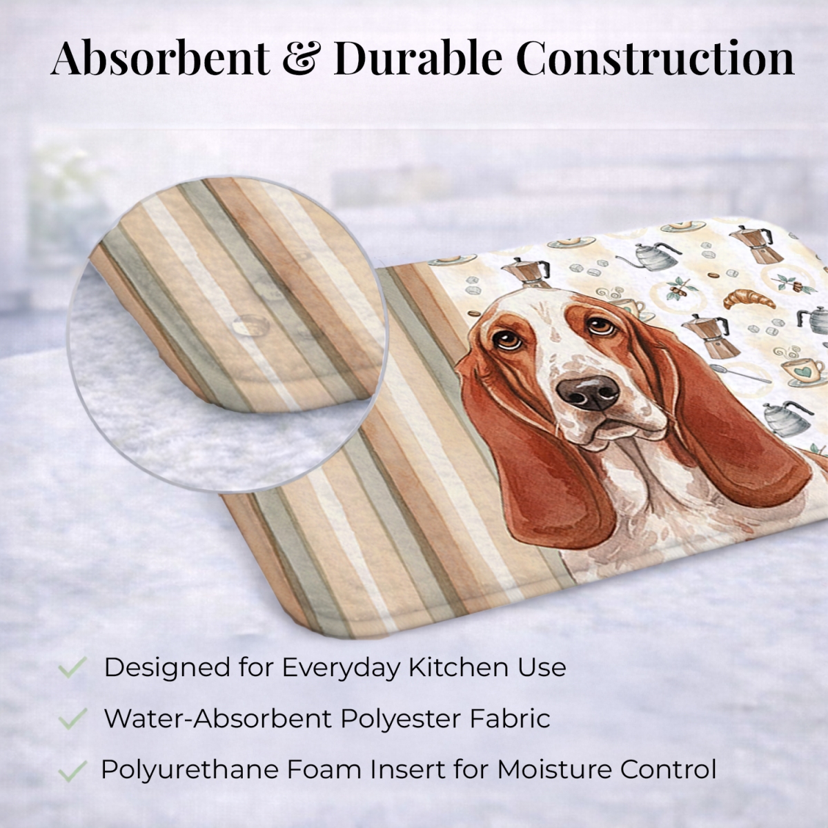Picture of Carolines Treasures WDK7297DDM 21 x 14 in. Red & White Basset Hound Coffee Bar Dish Drying Mat
