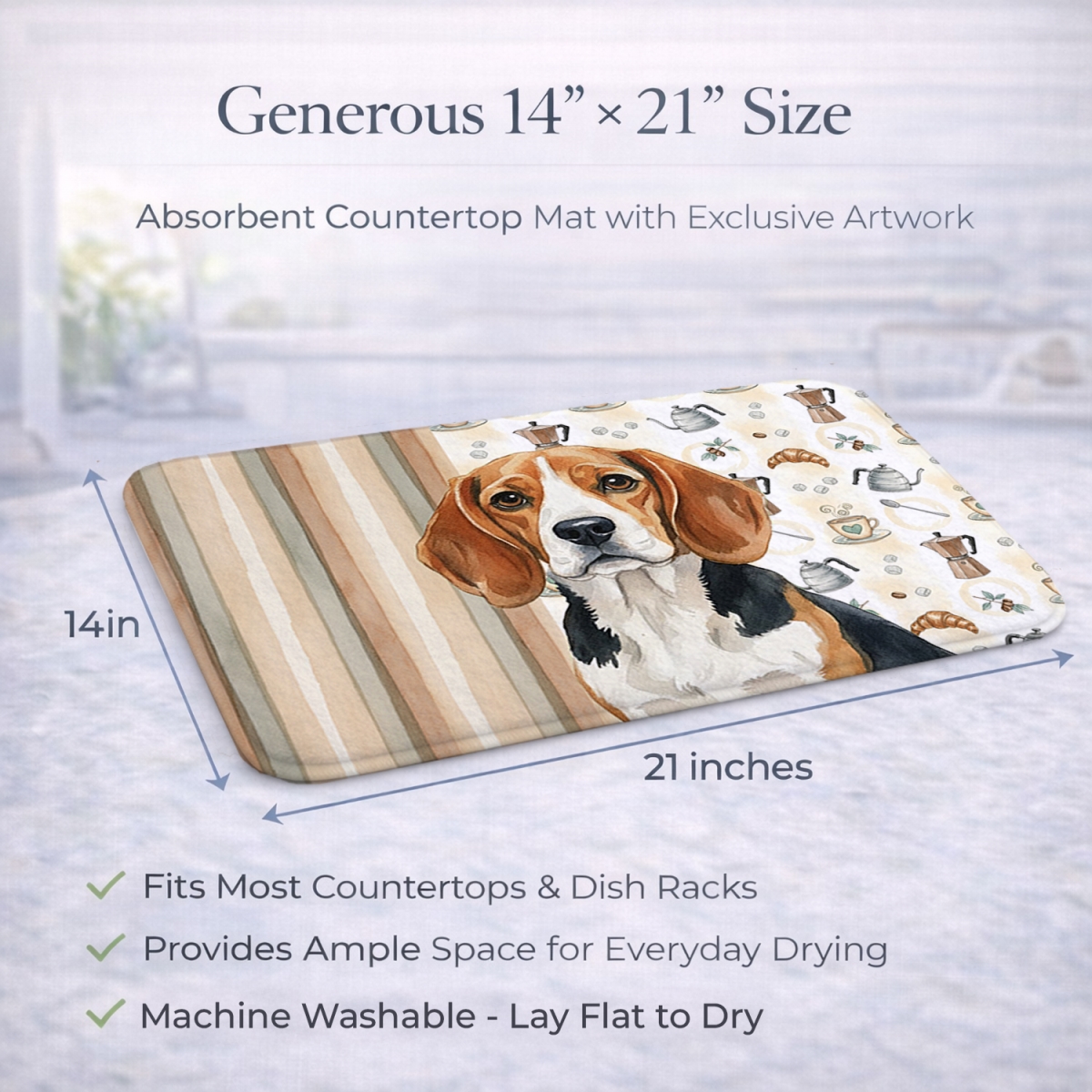 Picture of Carolines Treasures WDK7299DDM 21 x 14 in. Beagle Coffee Bar Dish Drying Mat