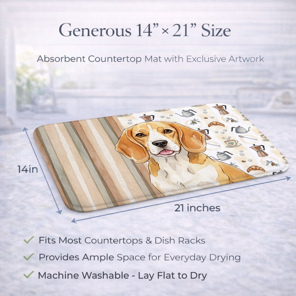 Picture of Carolines Treasures WDK7300DDM 21 x 14 in. Lemon & White Beagle Coffee Bar Dish Drying Mat