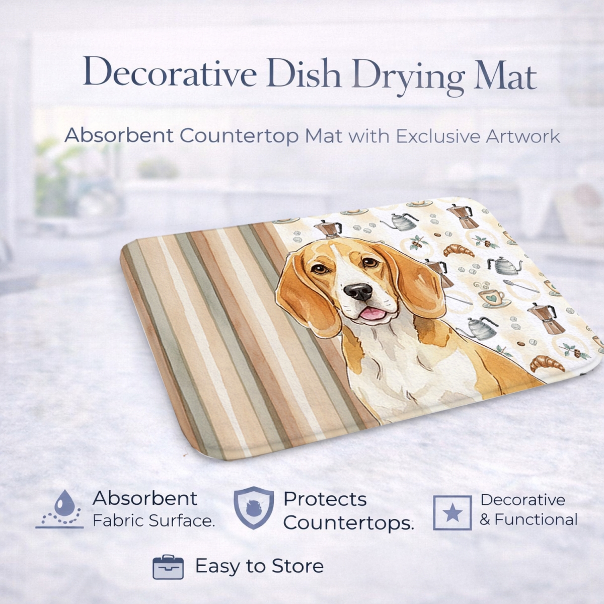 Picture of Carolines Treasures WDK7300DDM 21 x 14 in. Lemon & White Beagle Coffee Bar Dish Drying Mat