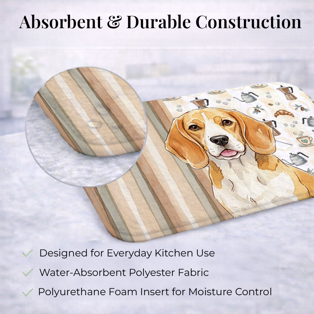 Picture of Carolines Treasures WDK7300DDM 21 x 14 in. Lemon & White Beagle Coffee Bar Dish Drying Mat
