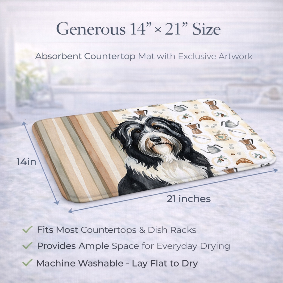 Picture of Carolines Treasures WDK7301DDM 21 x 14 in. Black Bearded Collie Coffee Bar Dish Drying Mat