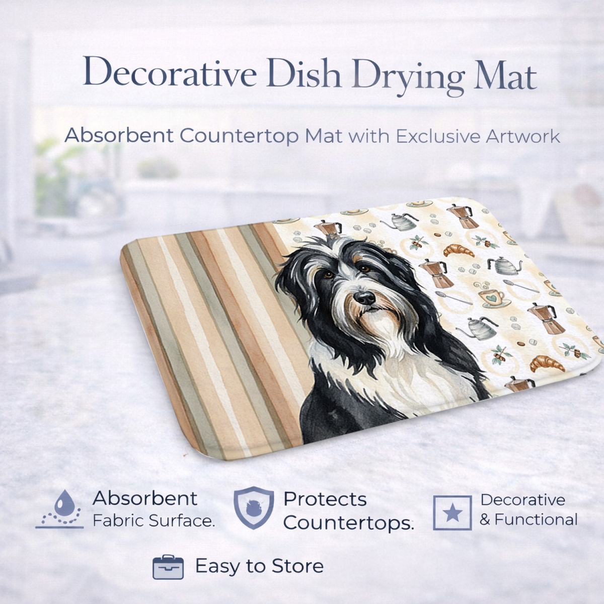 Picture of Carolines Treasures WDK7301DDM 21 x 14 in. Black Bearded Collie Coffee Bar Dish Drying Mat