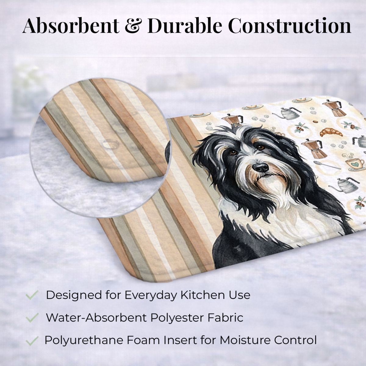 Picture of Carolines Treasures WDK7301DDM 21 x 14 in. Black Bearded Collie Coffee Bar Dish Drying Mat