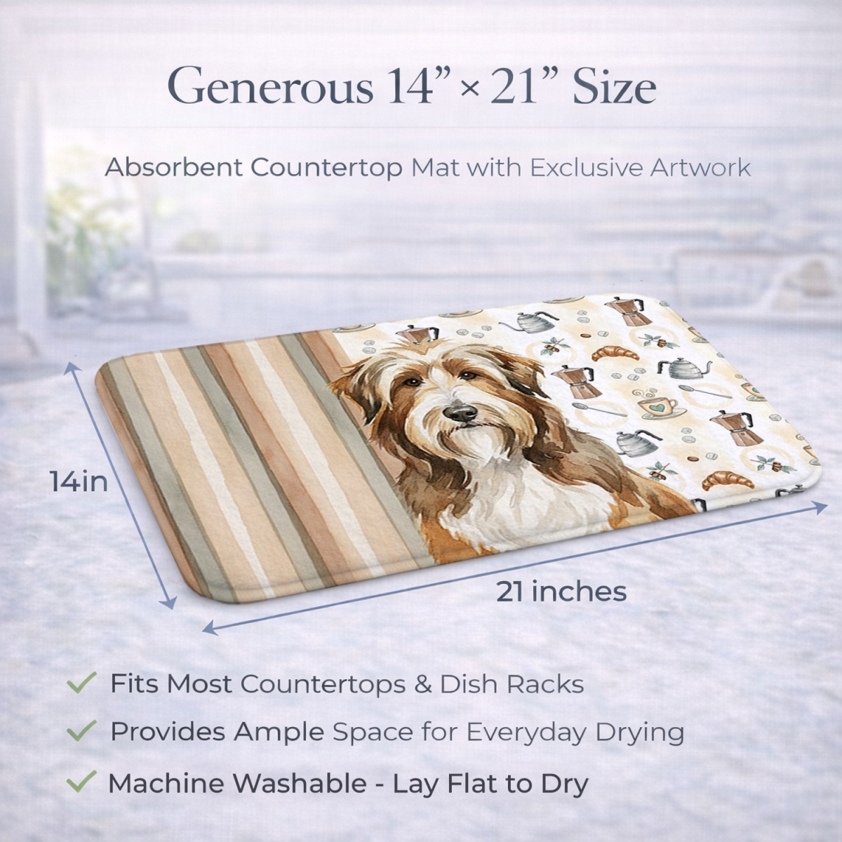 Picture of Carolines Treasures WDK7302DDM 21 x 14 in. Brown Bearded Collie Coffee Bar Dish Drying Mat