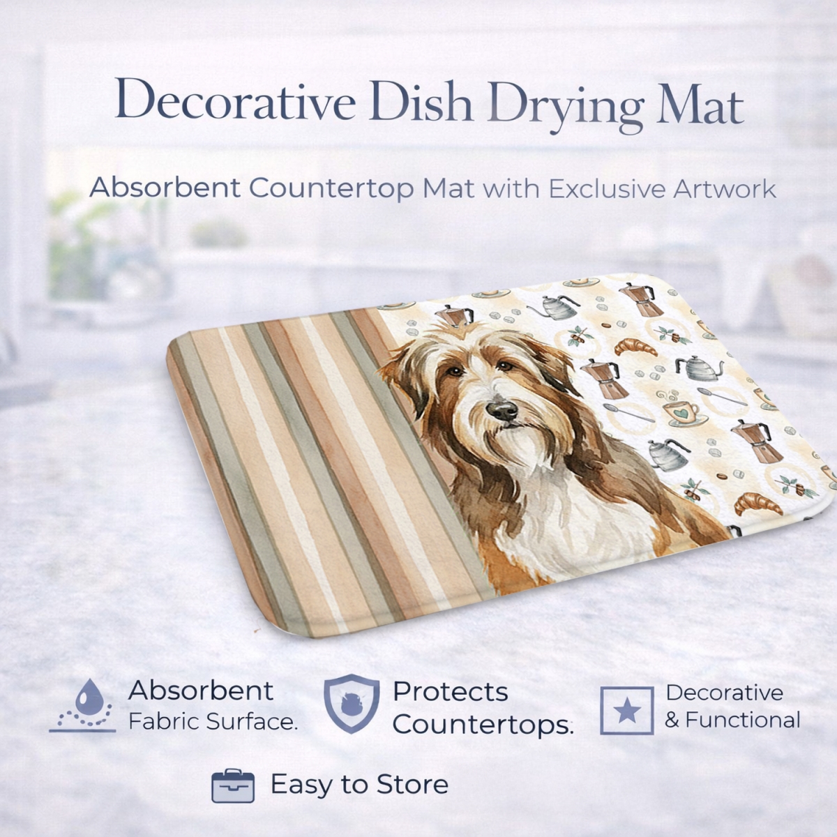 Picture of Carolines Treasures WDK7302DDM 21 x 14 in. Brown Bearded Collie Coffee Bar Dish Drying Mat