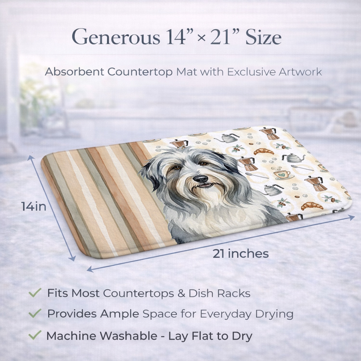 Picture of Carolines Treasures WDK7303DDM 21 x 14 in. Bearded Collie Coffee Bar Dish Drying Mat