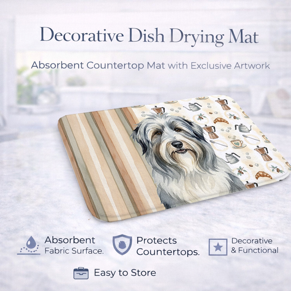Picture of Carolines Treasures WDK7303DDM 21 x 14 in. Bearded Collie Coffee Bar Dish Drying Mat