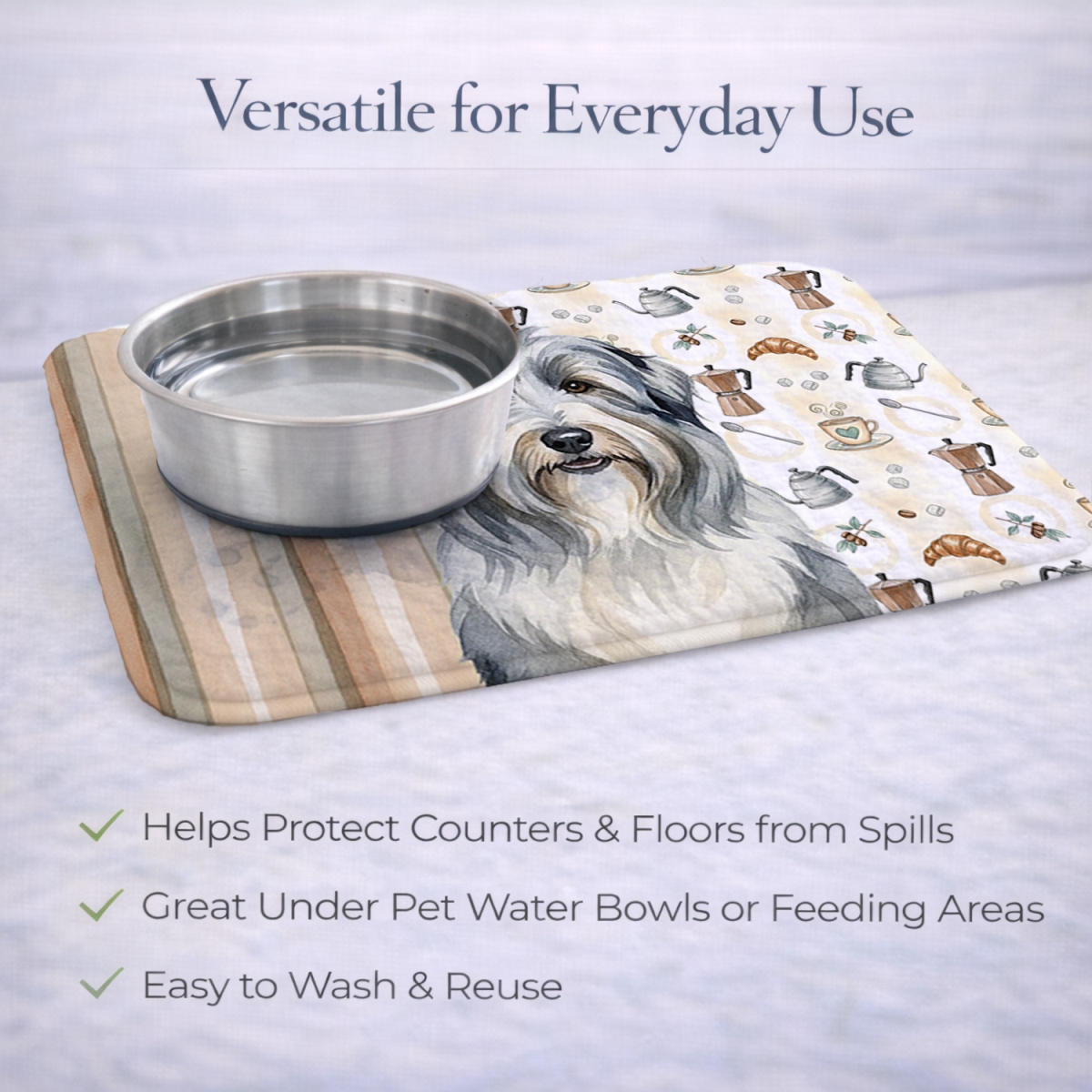 Picture of Carolines Treasures WDK7303DDM 21 x 14 in. Bearded Collie Coffee Bar Dish Drying Mat