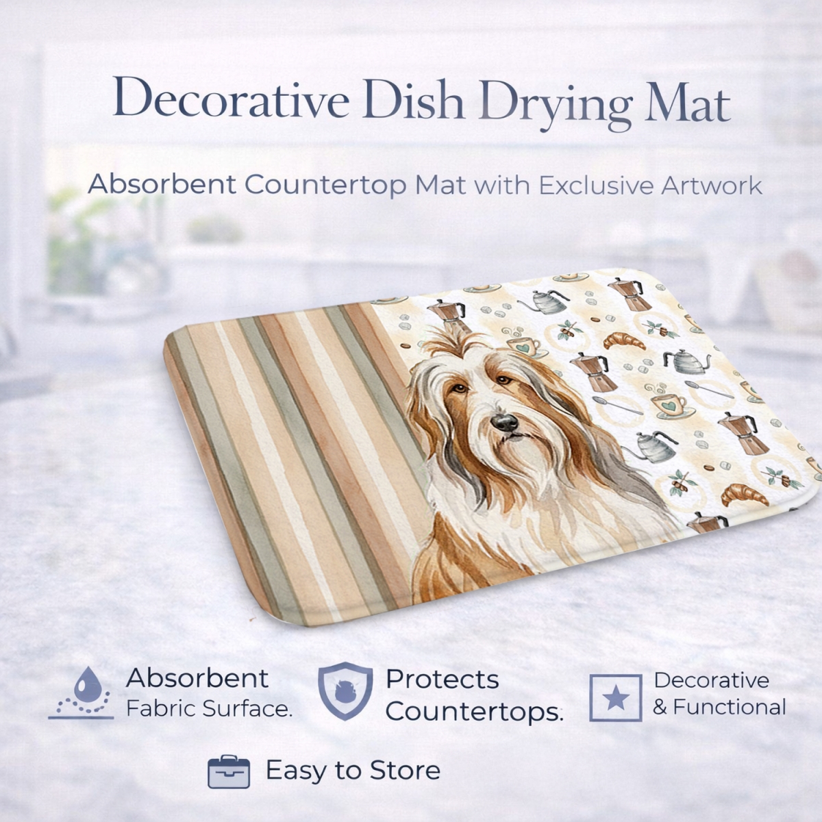 Picture of Carolines Treasures WDK7304DDM 21 x 14 in. Fawn Bearded Collie Coffee Bar Dish Drying Mat