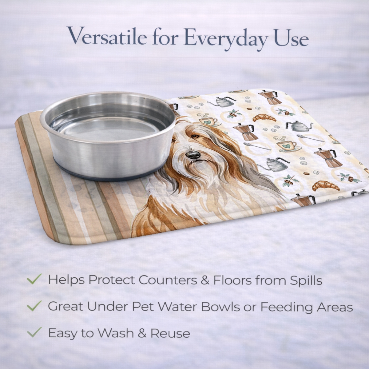Picture of Carolines Treasures WDK7304DDM 21 x 14 in. Fawn Bearded Collie Coffee Bar Dish Drying Mat