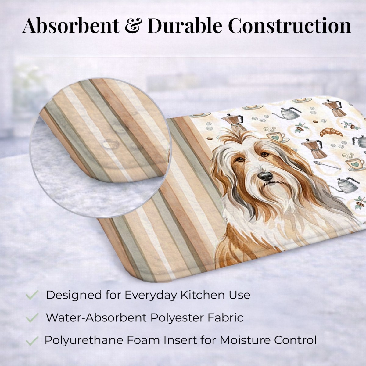 Picture of Carolines Treasures WDK7304DDM 21 x 14 in. Fawn Bearded Collie Coffee Bar Dish Drying Mat