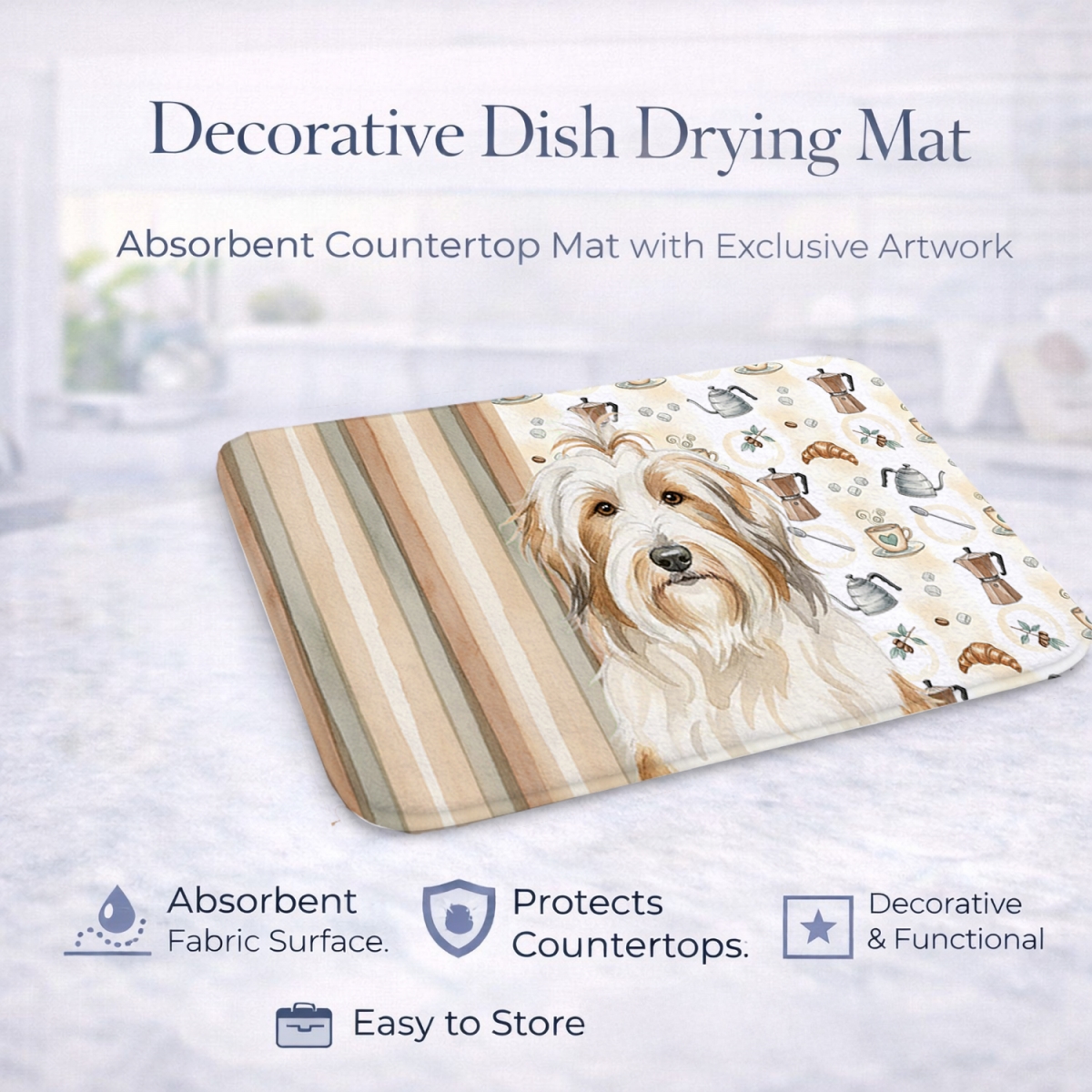 Picture of Carolines Treasures WDK7305DDM 21 x 14 in. White & Tan Bearded Collie Coffee Bar Dish Drying Mat