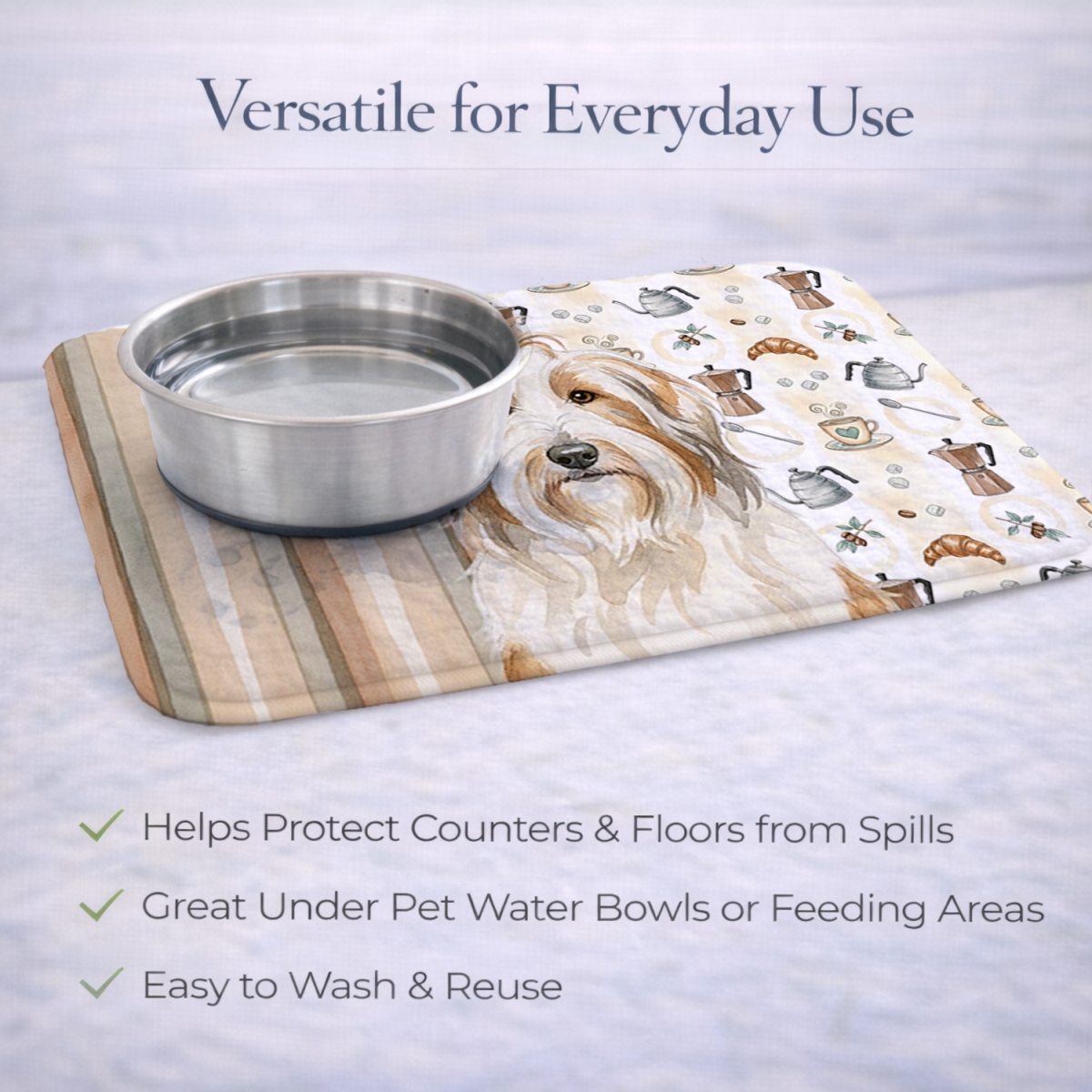Picture of Carolines Treasures WDK7305DDM 21 x 14 in. White & Tan Bearded Collie Coffee Bar Dish Drying Mat