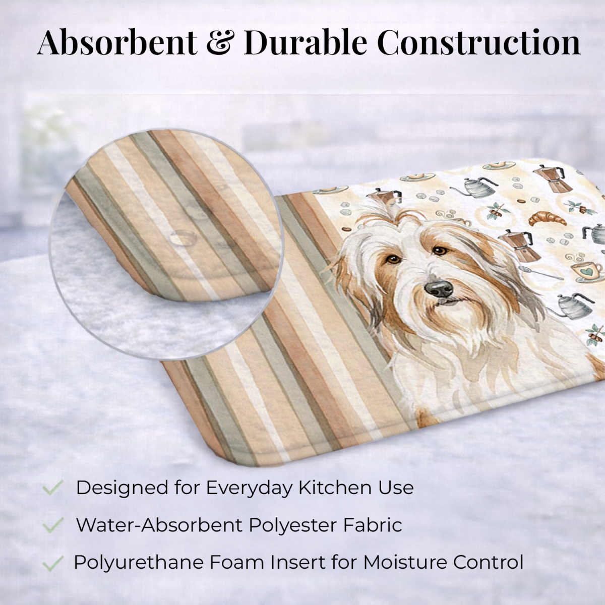 Picture of Carolines Treasures WDK7305DDM 21 x 14 in. White & Tan Bearded Collie Coffee Bar Dish Drying Mat