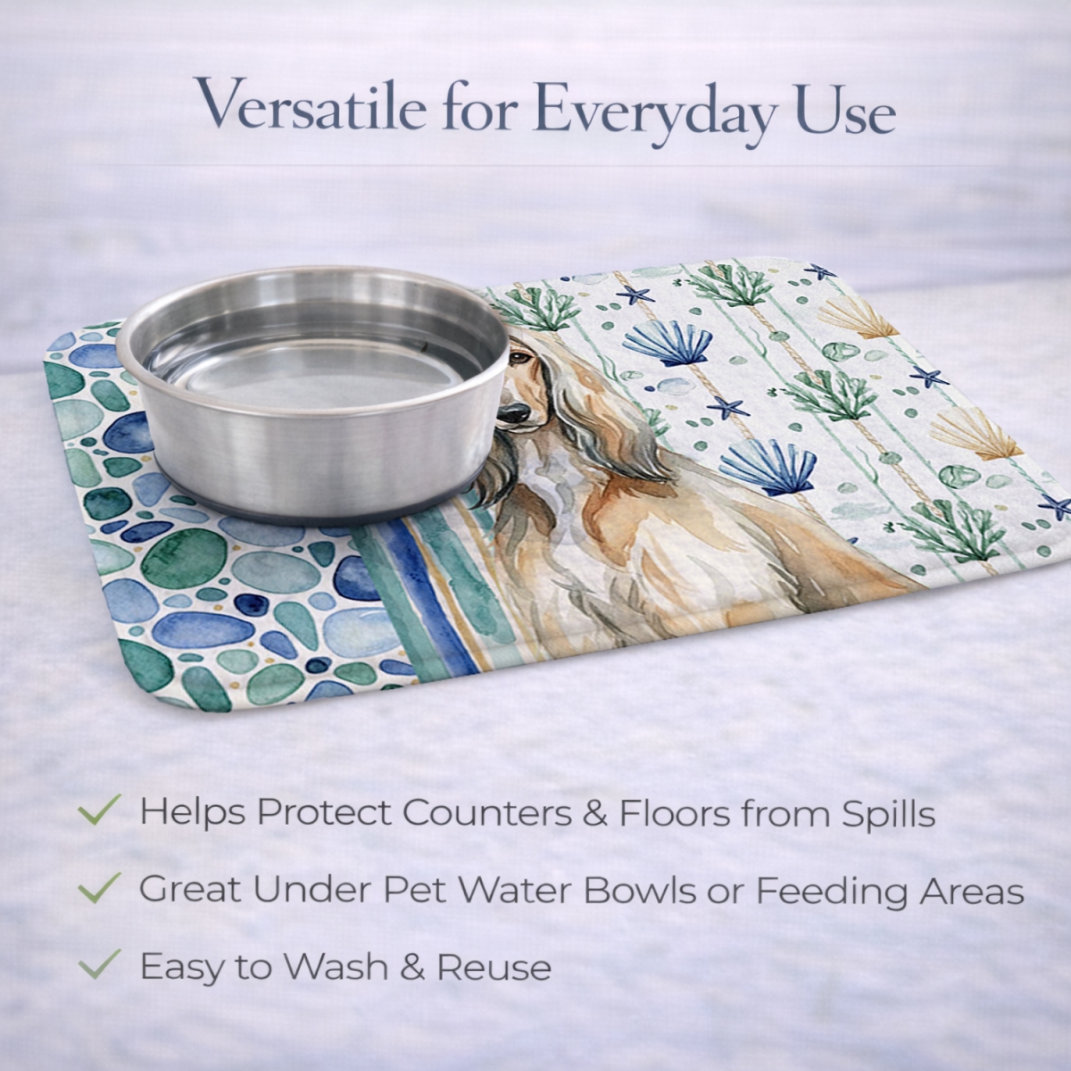 Picture of Carolines Treasures WDK6866DDM 21 x 14 in. Afghan Hound Coastal Sea Glass Dish Drying Mat