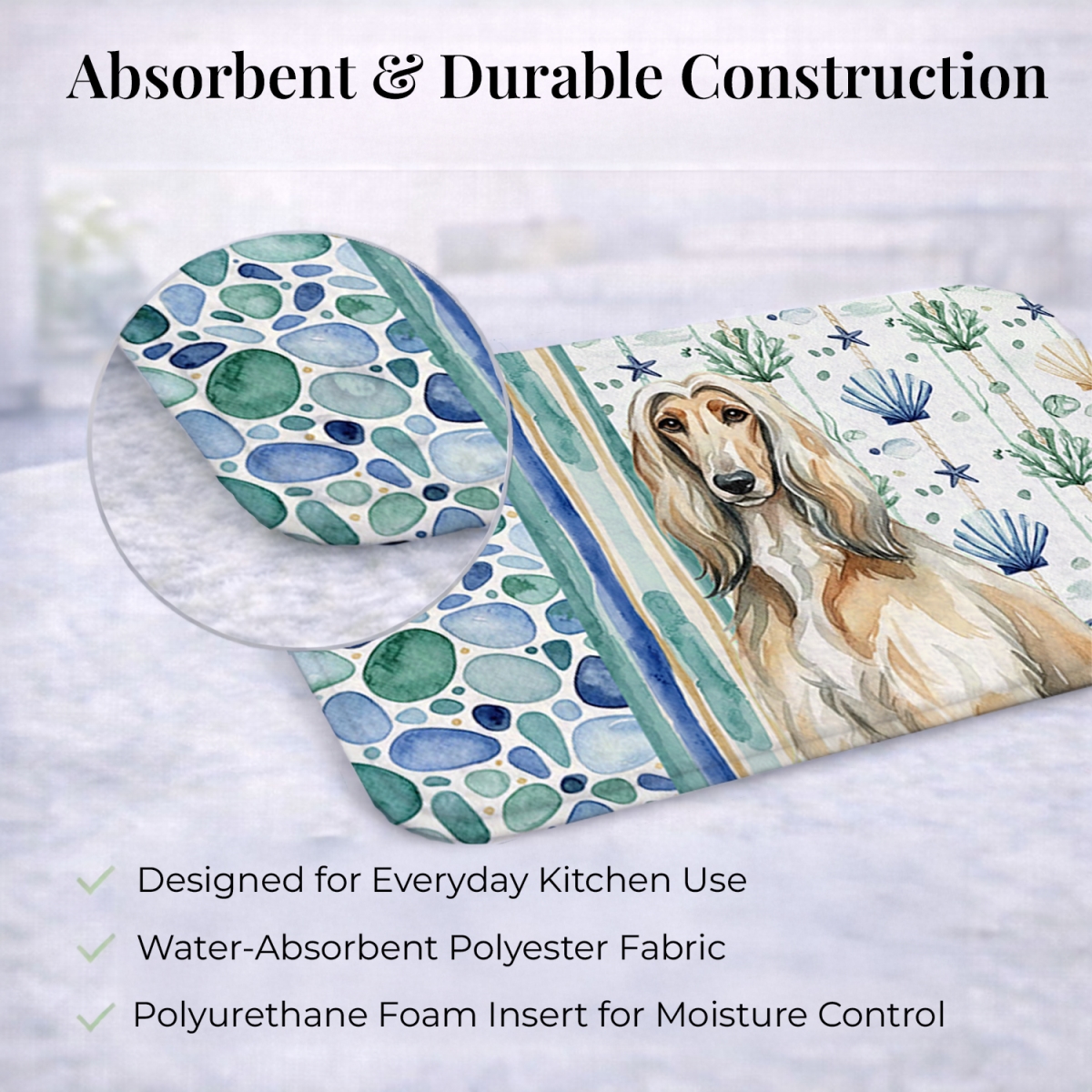 Picture of Carolines Treasures WDK6866DDM 21 x 14 in. Afghan Hound Coastal Sea Glass Dish Drying Mat