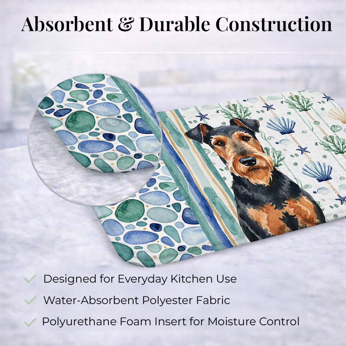 Picture of Carolines Treasures WDK6867DDM 21 x 14 in. Airedale Terrier Coastal Sea Glass Dish Drying Mat