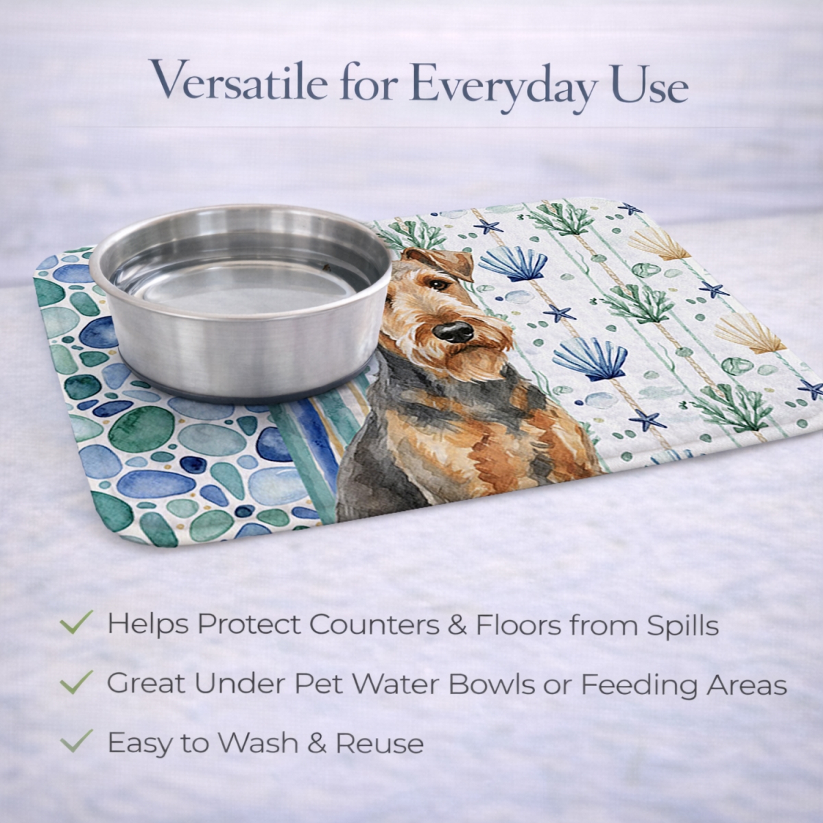 Picture of Carolines Treasures WDK6868DDM 21 x 14 in. Grizzle Airedale Terrier Coastal Sea Glass Dish Drying Mat