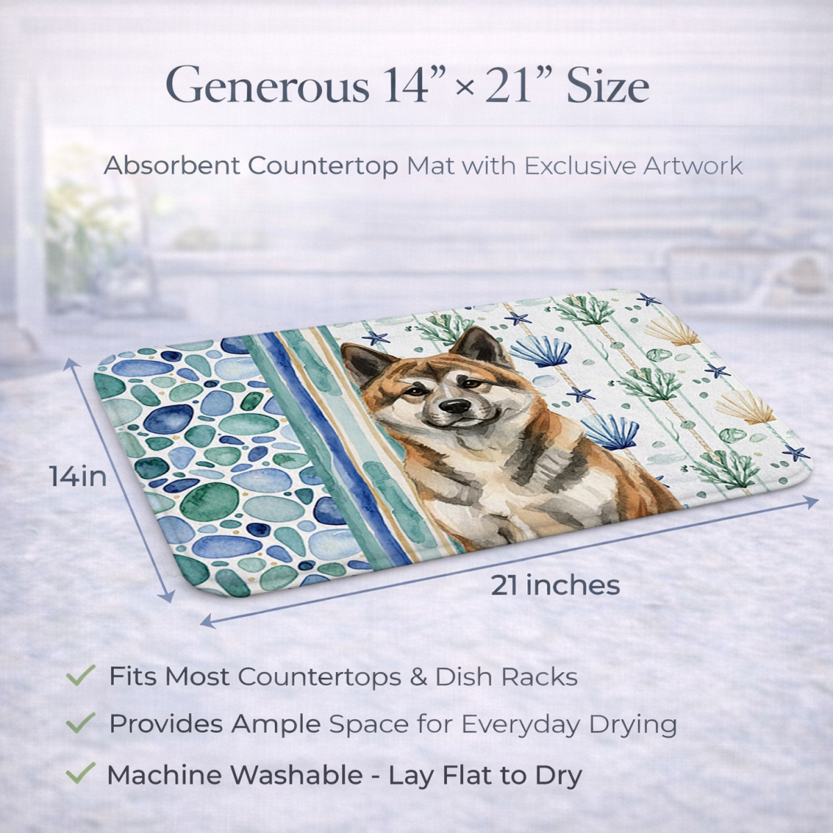 Picture of Carolines Treasures WDK6869DDM 21 x 14 in. Brindle Akita Coastal Sea Glass Dish Drying Mat