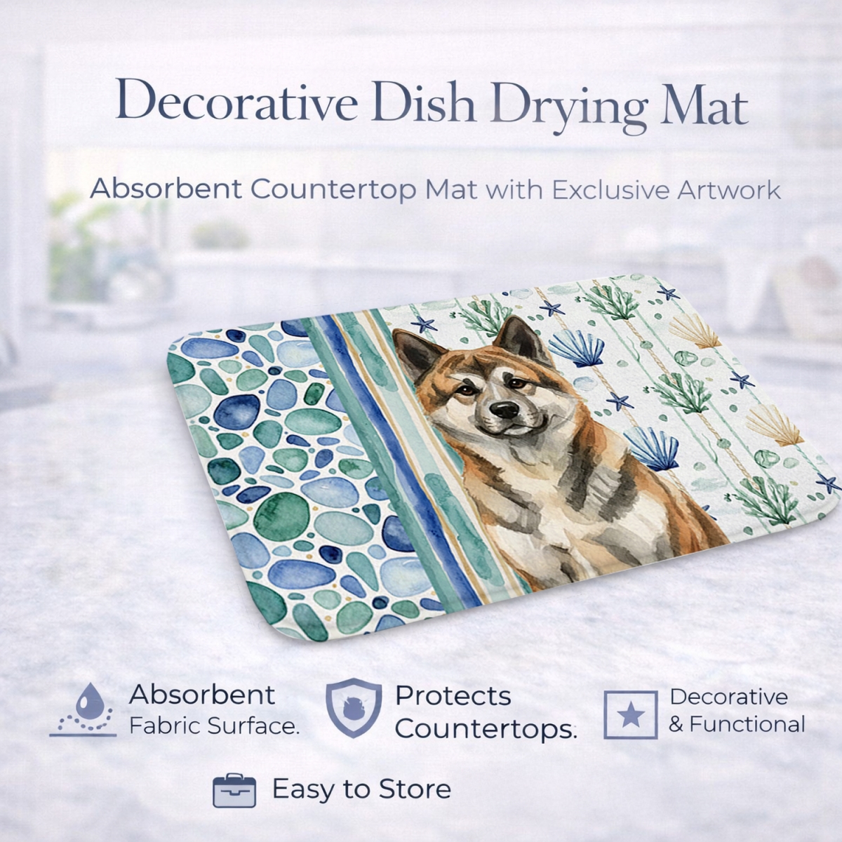 Picture of Carolines Treasures WDK6869DDM 21 x 14 in. Brindle Akita Coastal Sea Glass Dish Drying Mat