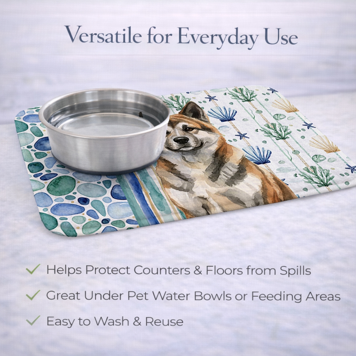 Picture of Carolines Treasures WDK6869DDM 21 x 14 in. Brindle Akita Coastal Sea Glass Dish Drying Mat