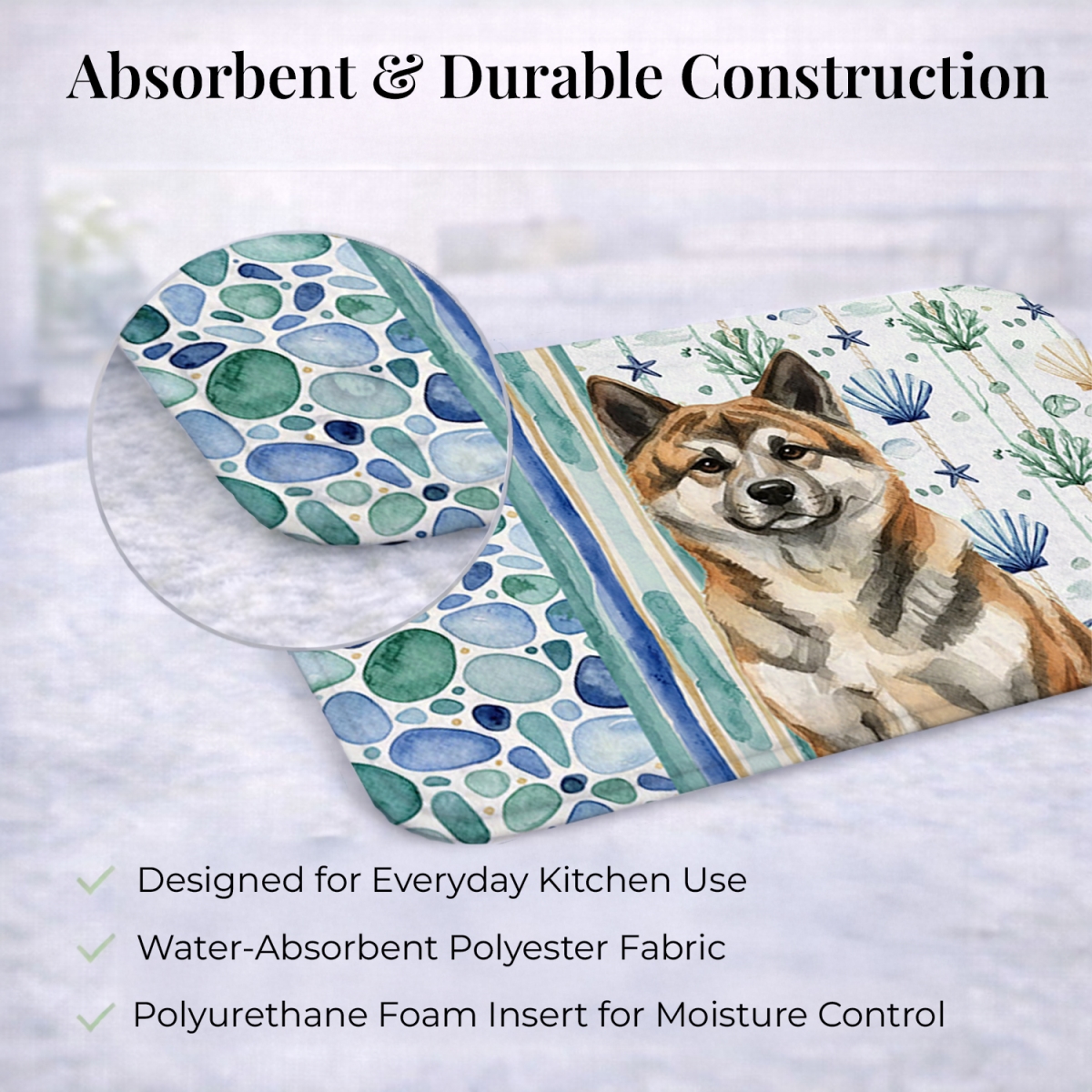 Picture of Carolines Treasures WDK6869DDM 21 x 14 in. Brindle Akita Coastal Sea Glass Dish Drying Mat