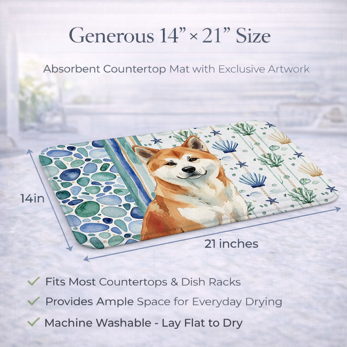 Picture of Carolines Treasures WDK6870DDM 21 x 14 in. Red Akita Coastal Sea Glass Dish Drying Mat