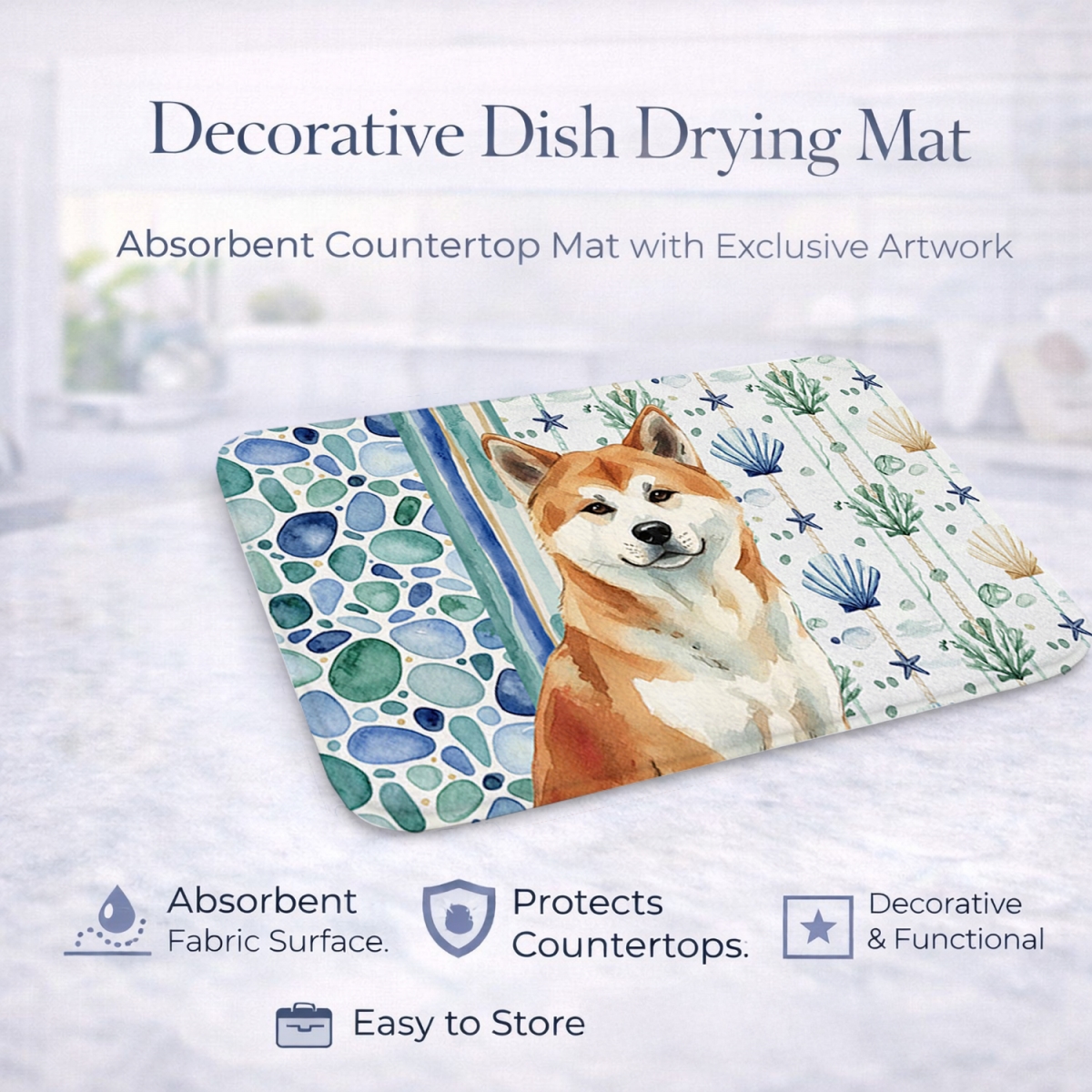 Picture of Carolines Treasures WDK6870DDM 21 x 14 in. Red Akita Coastal Sea Glass Dish Drying Mat