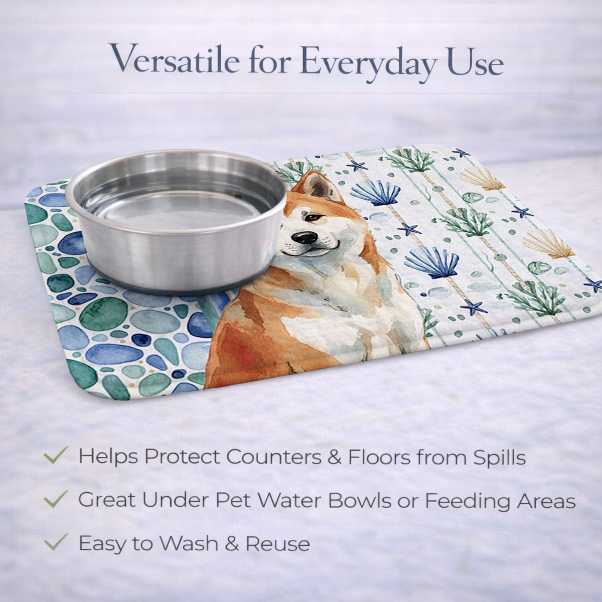 Picture of Carolines Treasures WDK6870DDM 21 x 14 in. Red Akita Coastal Sea Glass Dish Drying Mat