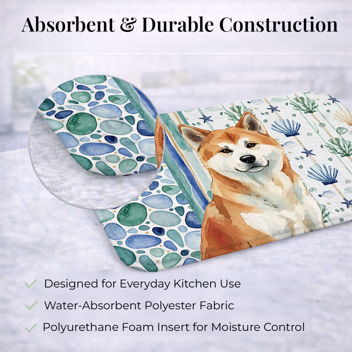 Picture of Carolines Treasures WDK6870DDM 21 x 14 in. Red Akita Coastal Sea Glass Dish Drying Mat