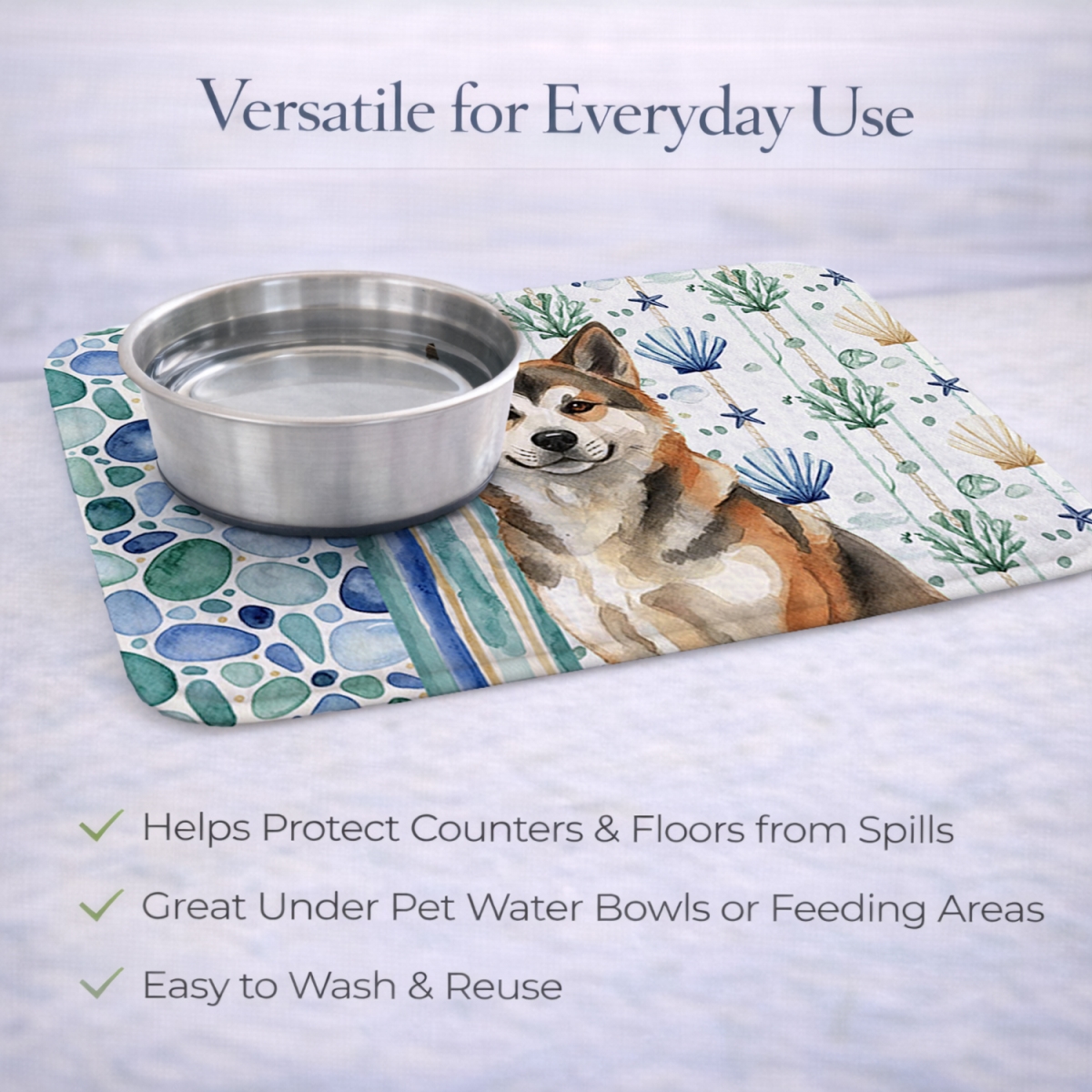 Picture of Carolines Treasures WDK6871DDM 21 x 14 in. Sesame Akita Coastal Sea Glass Dish Drying Mat