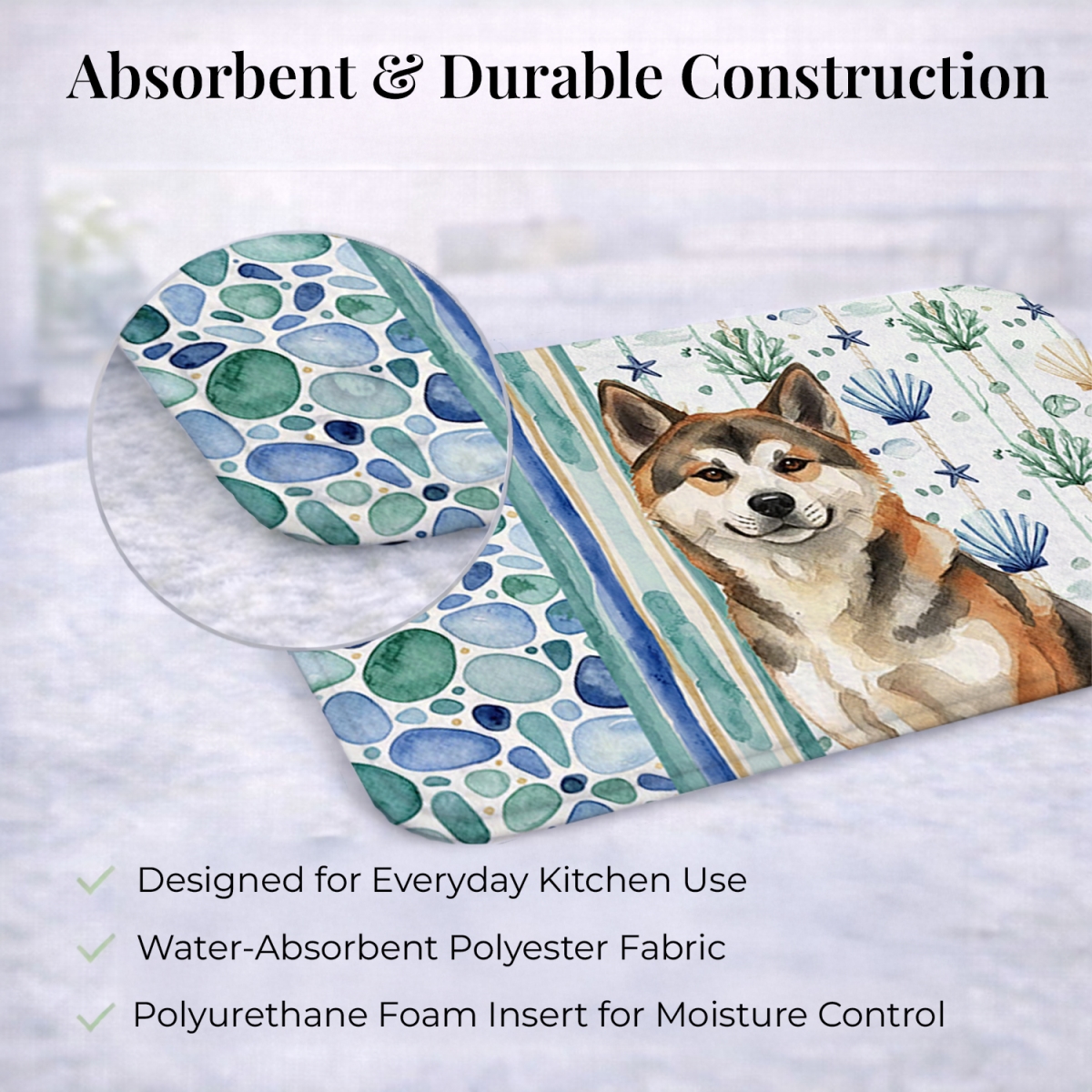 Picture of Carolines Treasures WDK6871DDM 21 x 14 in. Sesame Akita Coastal Sea Glass Dish Drying Mat