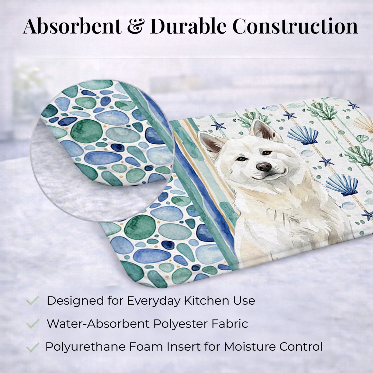 Picture of Carolines Treasures WDK6872DDM 21 x 14 in. White Akita Coastal Sea Glass Dish Drying Mat
