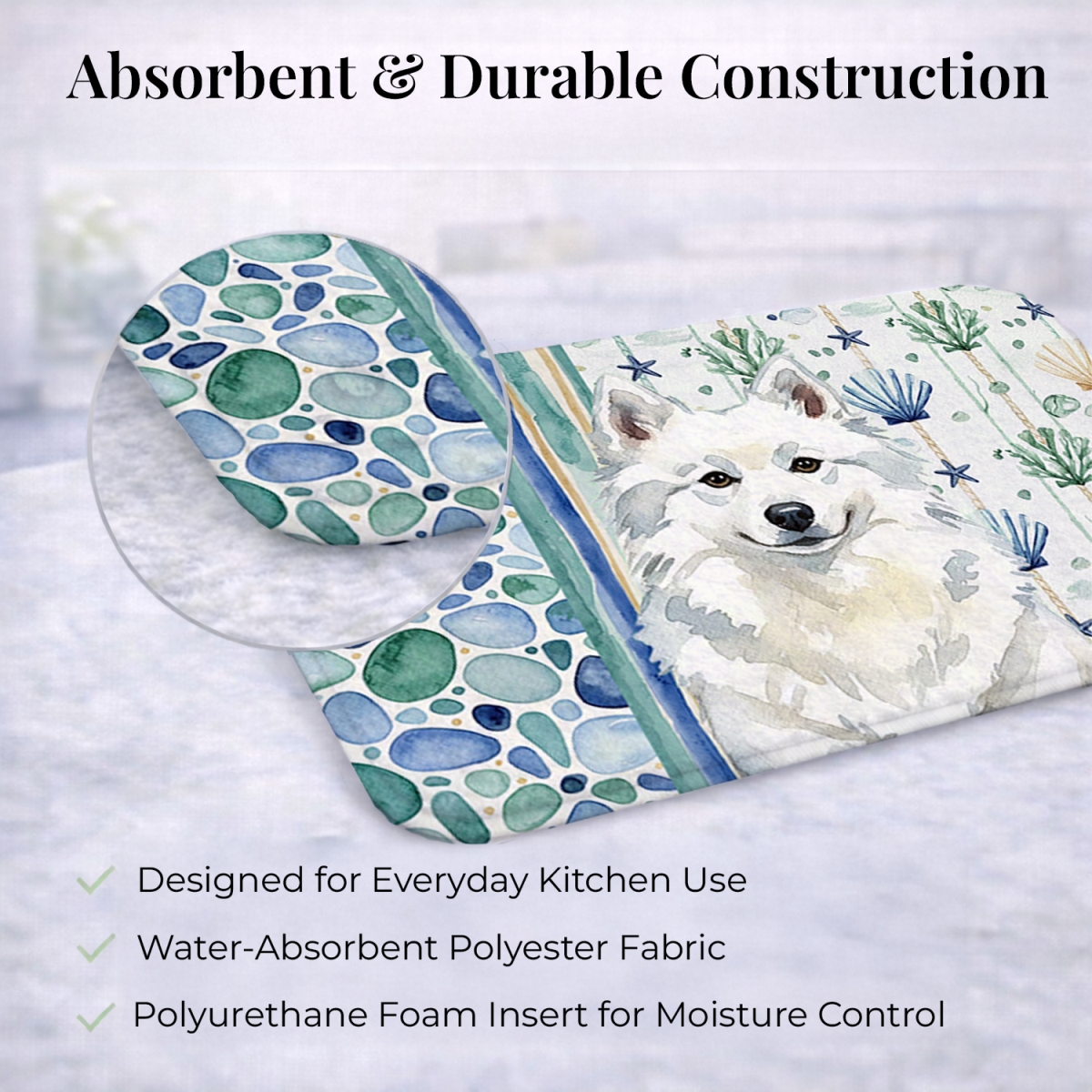 Picture of Carolines Treasures WDK6877DDM 21 x 14 in. American Eskimo Coastal Sea Glass Dish Drying Mat