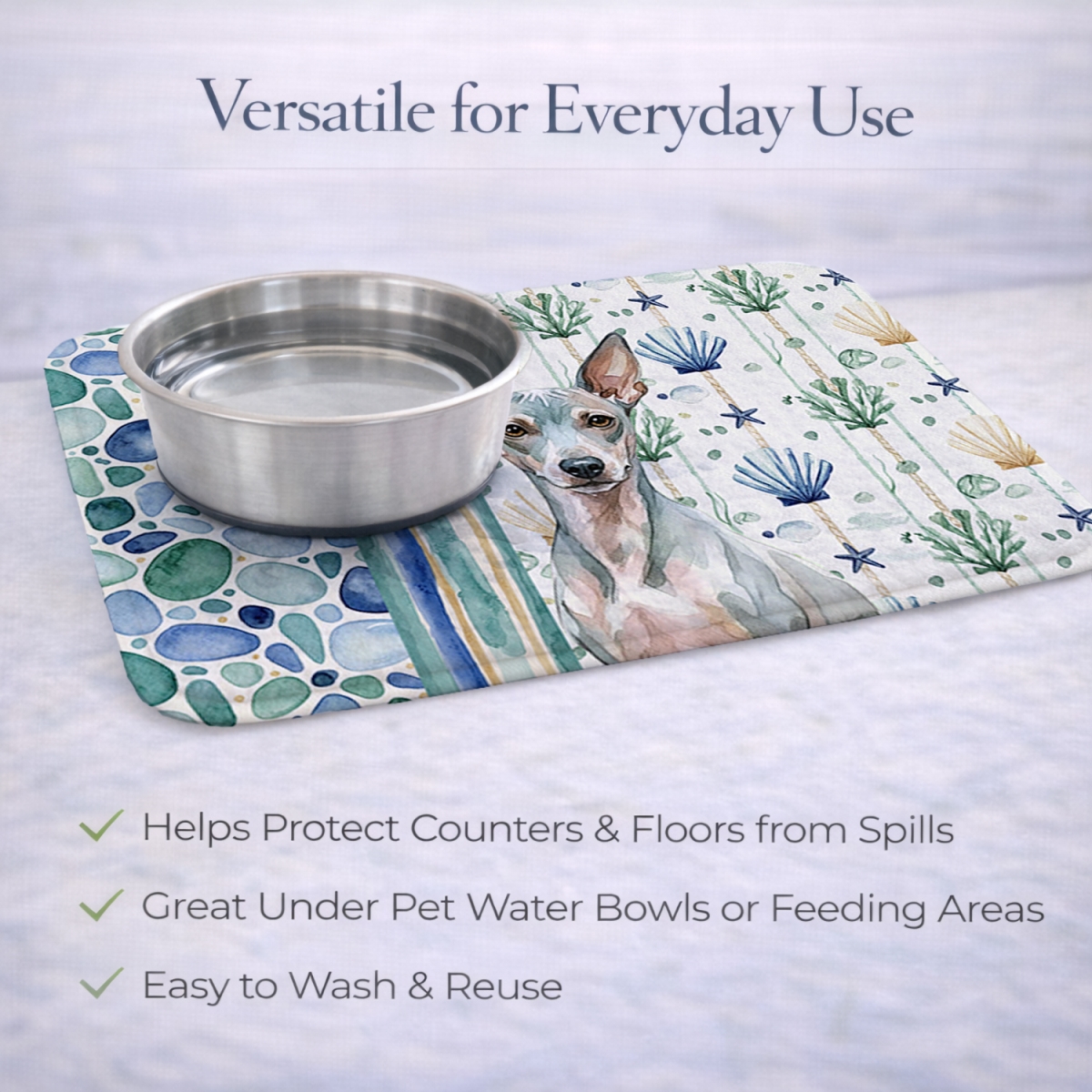 Picture of Carolines Treasures WDK6878DDM 21 x 14 in. American Hairless Terrier Coastal Sea Glass Dish Drying Mat