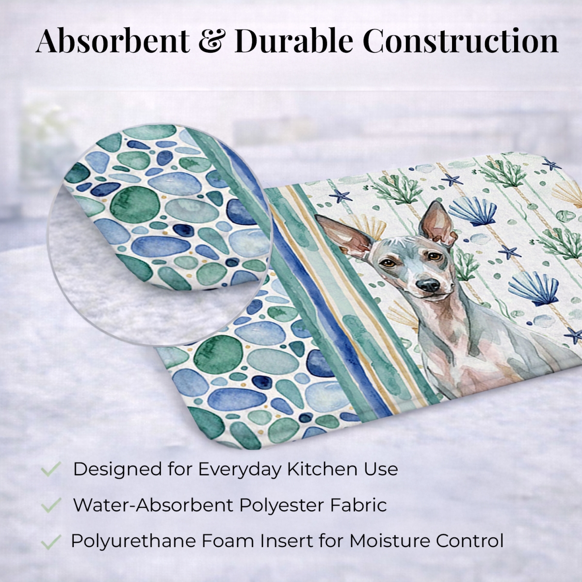 Picture of Carolines Treasures WDK6878DDM 21 x 14 in. American Hairless Terrier Coastal Sea Glass Dish Drying Mat