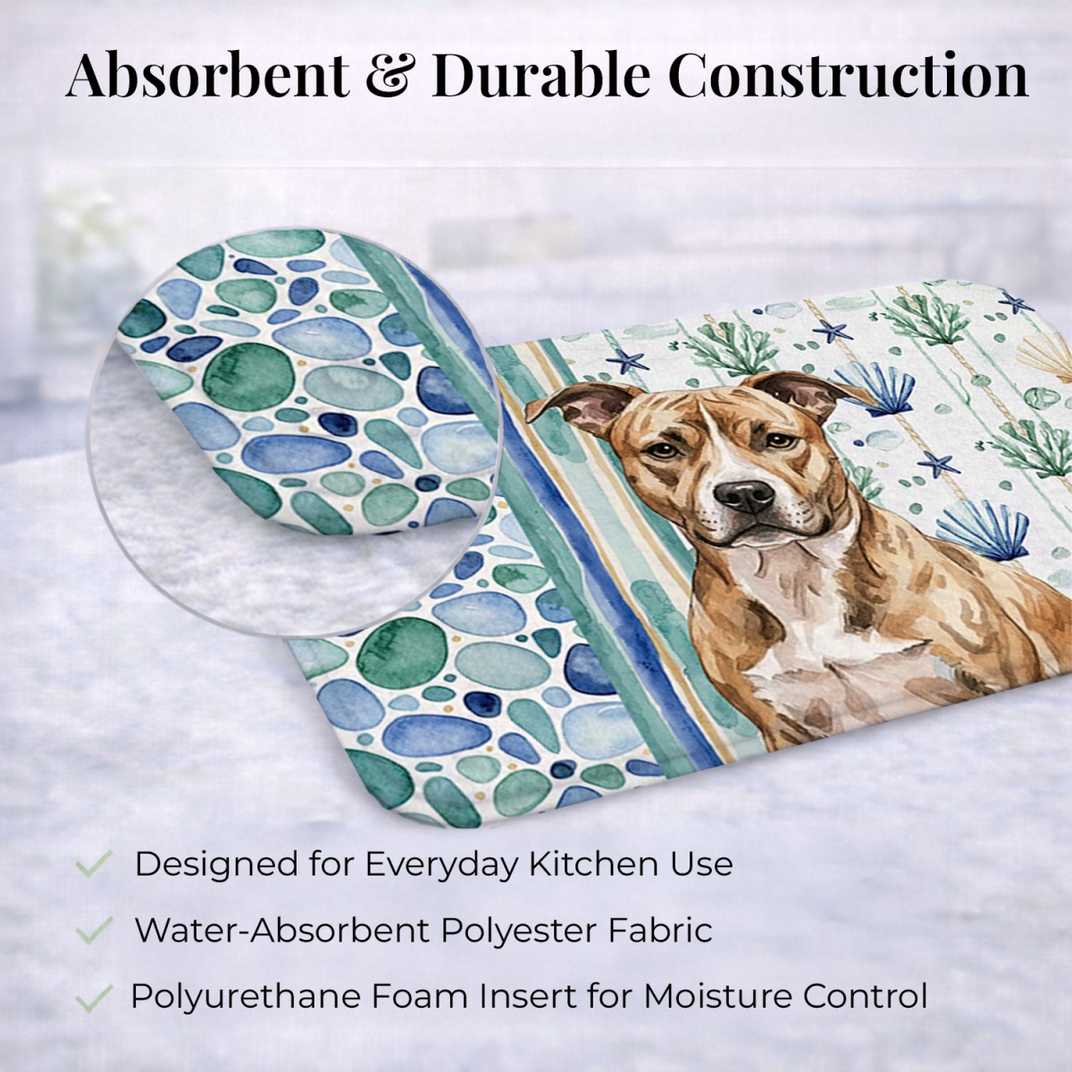 Picture of Carolines Treasures WDK6883DDM 21 x 14 in. Brindle American Staffordshire Terrier Coastal Sea Glass Dish Drying Mat