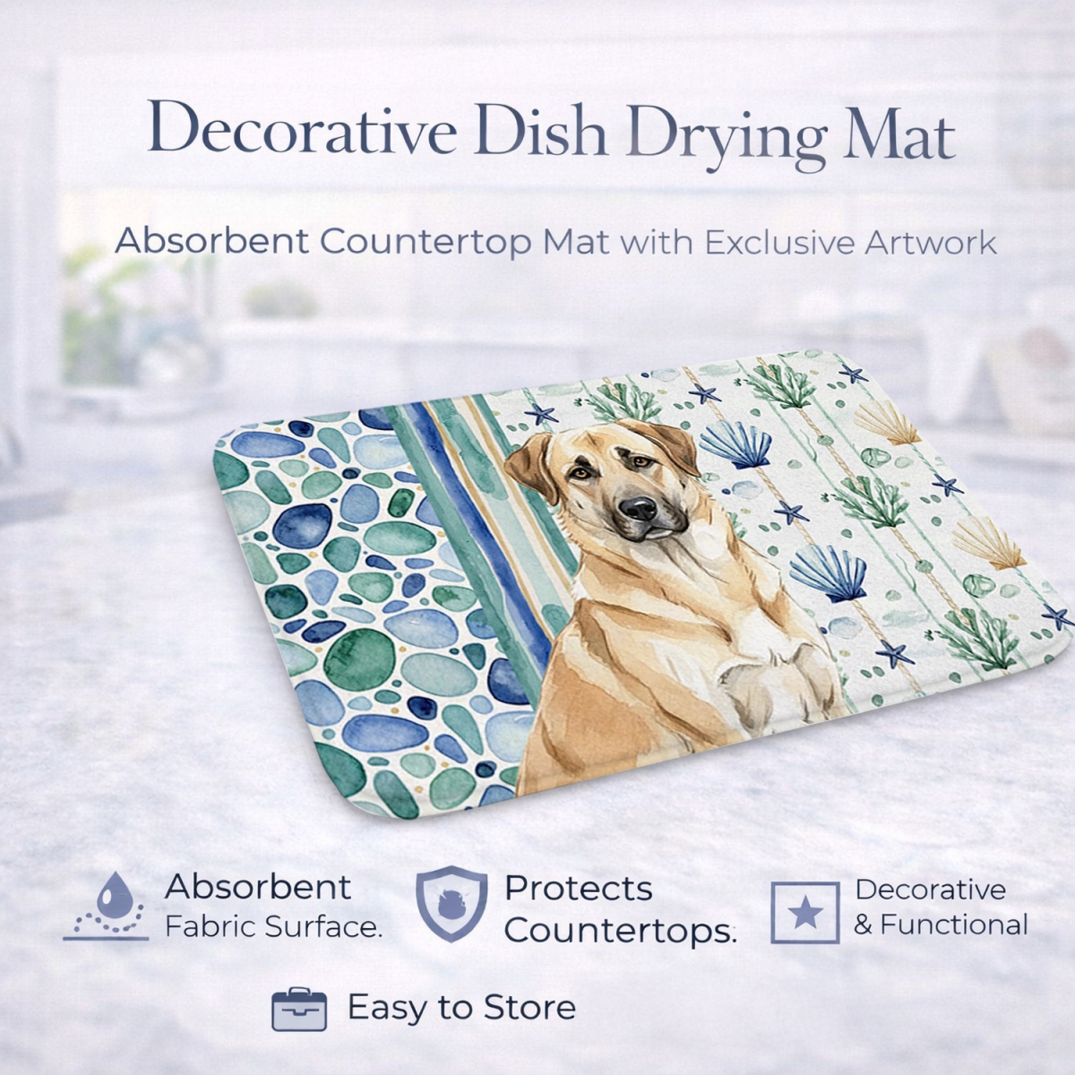 Picture of Carolines Treasures WDK6886DDM 21 x 14 in. Anatolian Shepherd Dog Coastal Sea Glass Dish Drying Mat