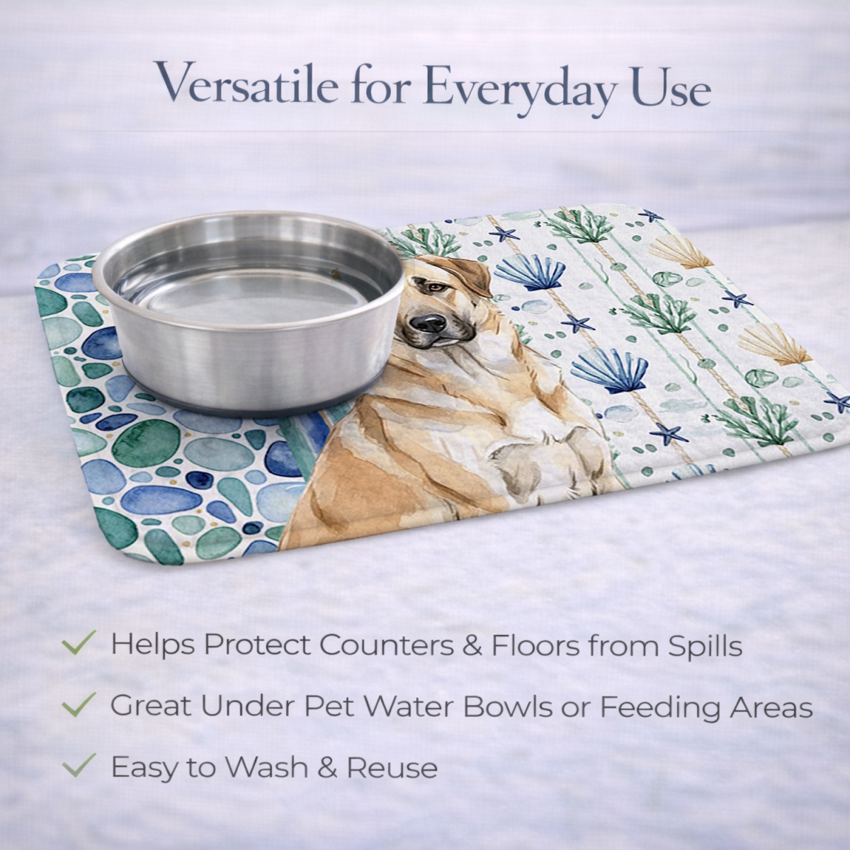 Picture of Carolines Treasures WDK6886DDM 21 x 14 in. Anatolian Shepherd Dog Coastal Sea Glass Dish Drying Mat
