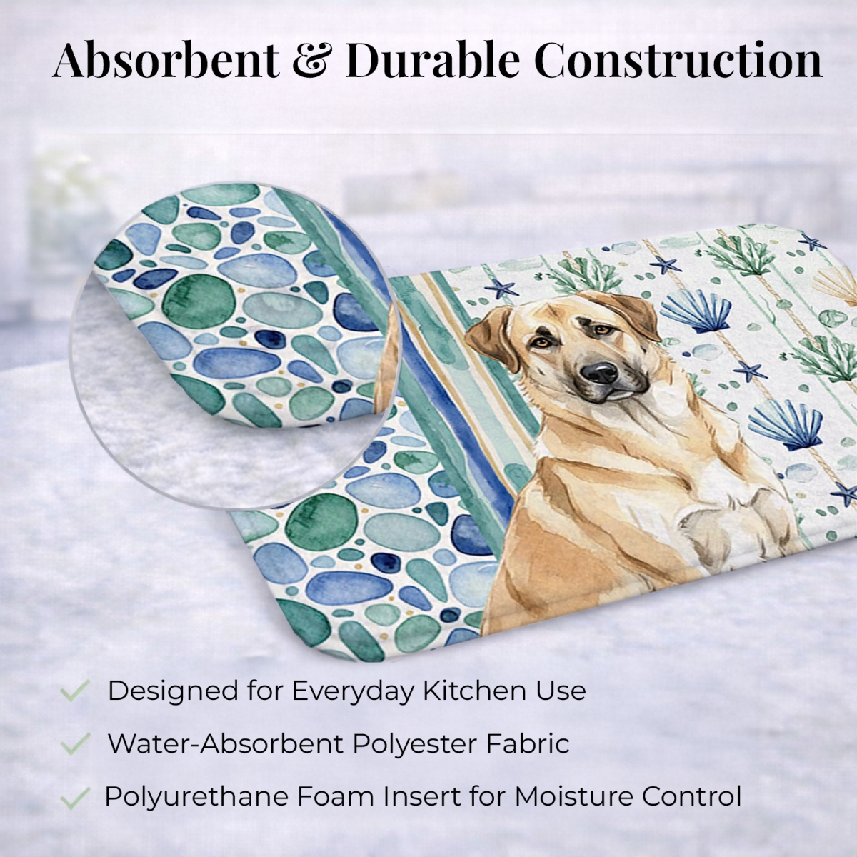 Picture of Carolines Treasures WDK6886DDM 21 x 14 in. Anatolian Shepherd Dog Coastal Sea Glass Dish Drying Mat