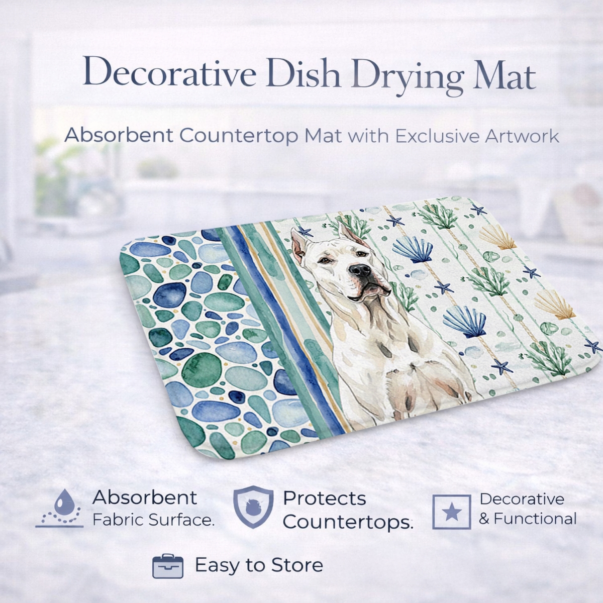 Picture of Carolines Treasures WDK7010DDM 21 x 14 in. Dogo Argentino Coastal Sea Glass Dish Drying Mat