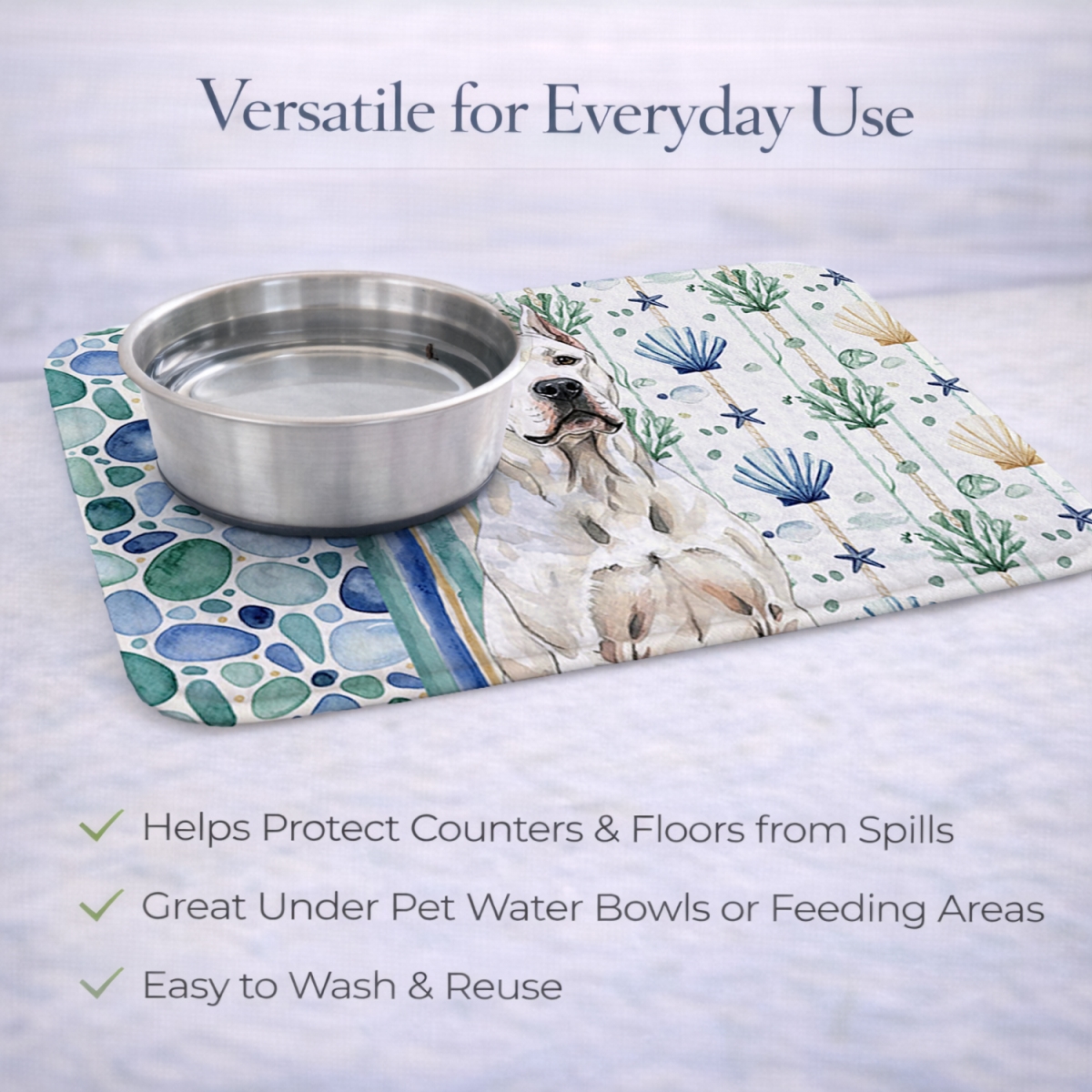 Picture of Carolines Treasures WDK7010DDM 21 x 14 in. Dogo Argentino Coastal Sea Glass Dish Drying Mat