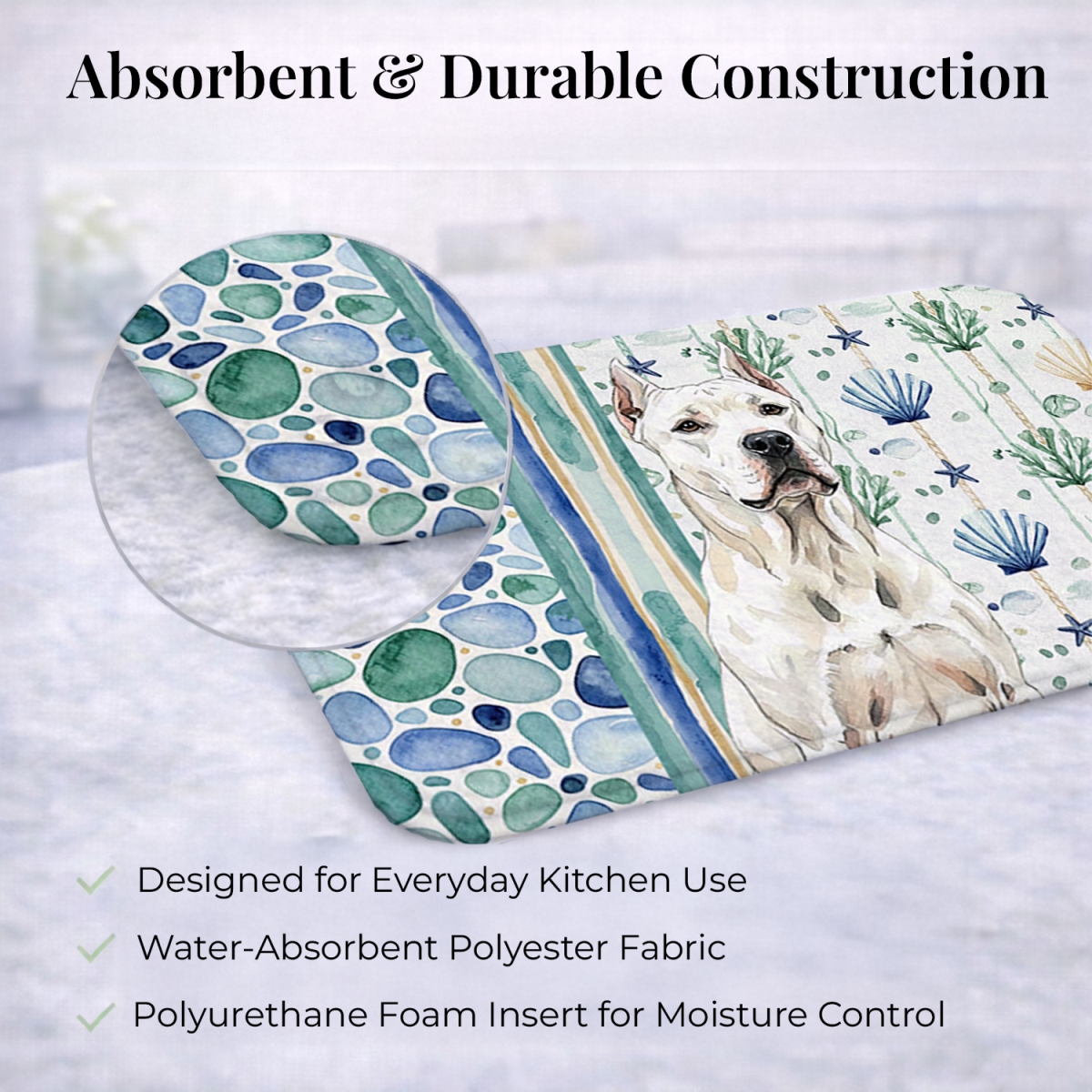 Picture of Carolines Treasures WDK7010DDM 21 x 14 in. Dogo Argentino Coastal Sea Glass Dish Drying Mat