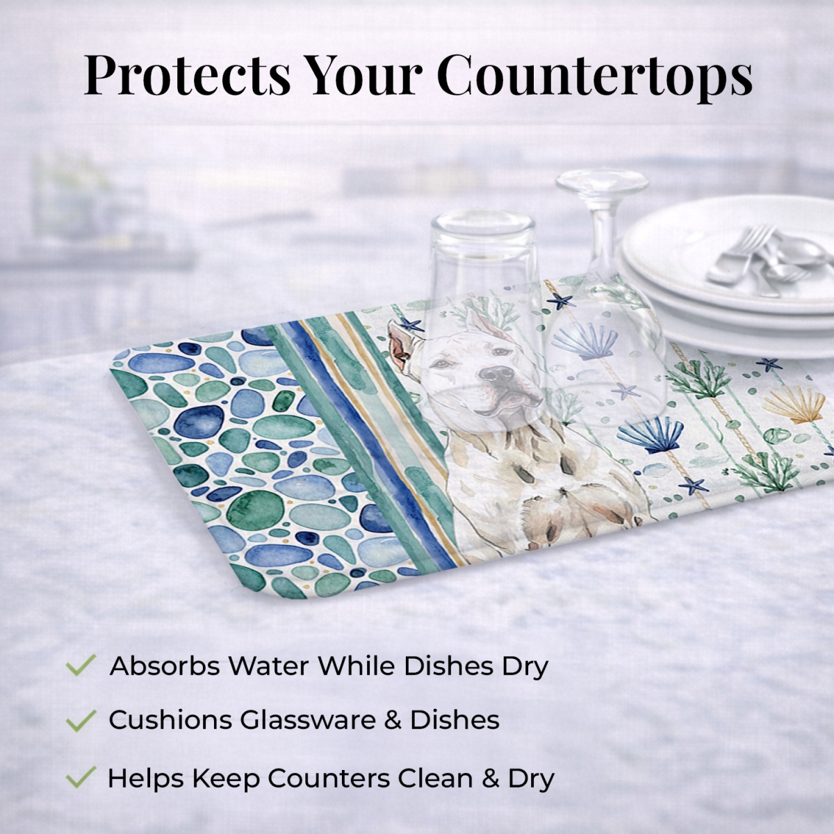 Picture of Carolines Treasures WDK7010DDM 21 x 14 in. Dogo Argentino Coastal Sea Glass Dish Drying Mat