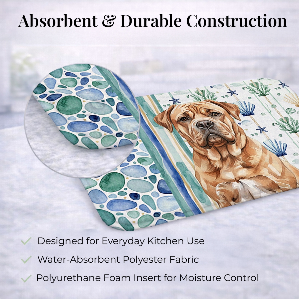 Picture of Carolines Treasures WDK7011DDM 21 x 14 in. Dogue De Bordeaux Coastal Sea Glass Dish Drying Mat