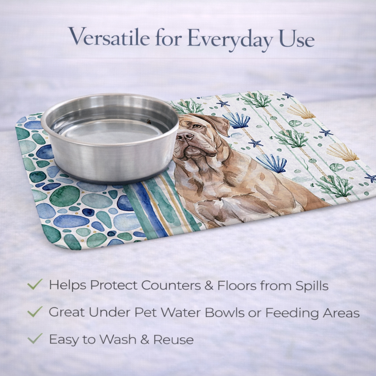 Picture of Carolines Treasures WDK7012DDM 21 x 14 in. Isabella Dogue De Bordeaux Coastal Sea Glass Dish Drying Mat
