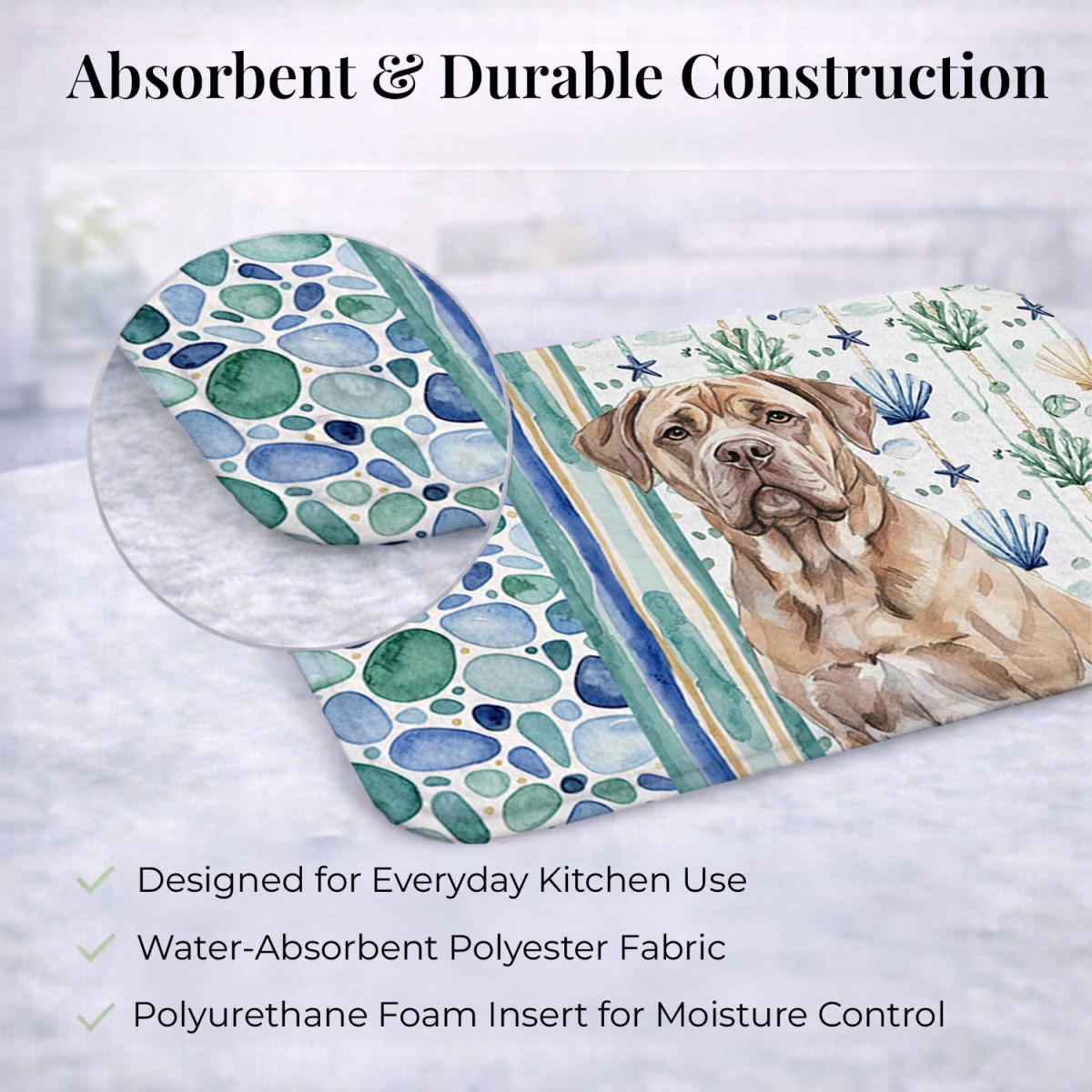 Picture of Carolines Treasures WDK7012DDM 21 x 14 in. Isabella Dogue De Bordeaux Coastal Sea Glass Dish Drying Mat