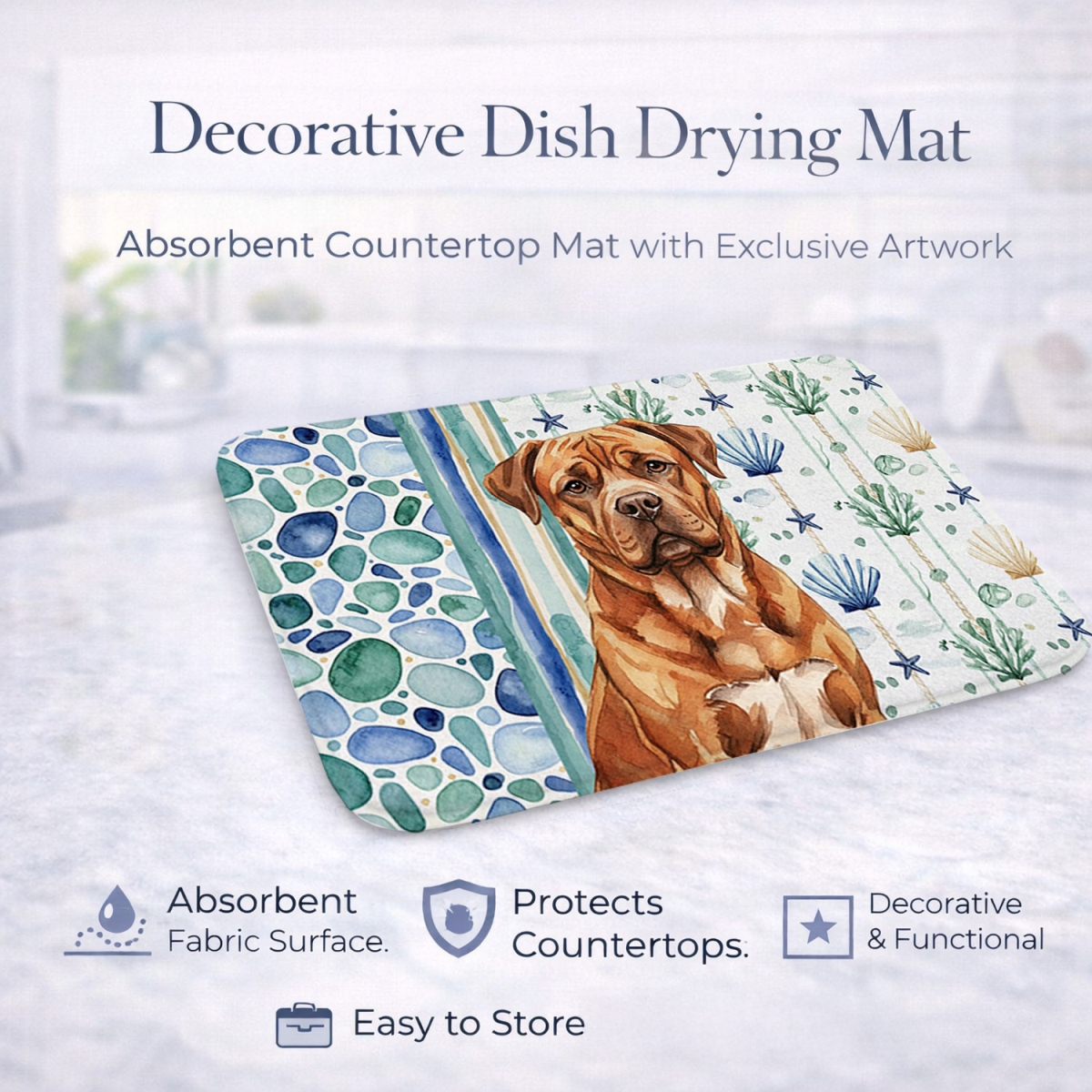 Picture of Carolines Treasures WDK7013DDM 21 x 14 in. Mahogany Dogue De Bordeaux Coastal Sea Glass Dish Drying Mat